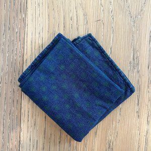 BRUNELLO CUCINELLI: Navy Green Polka Dot Linen Cotton Pocket Square